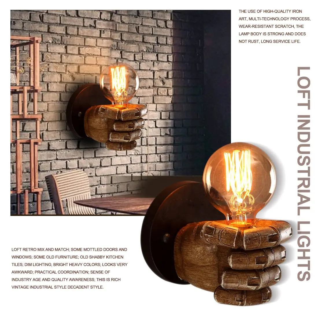

1 pair of left and right hand retro creative fist resin wall lamp Loft industrial style lamp sushi restaurant bar restaurant c
