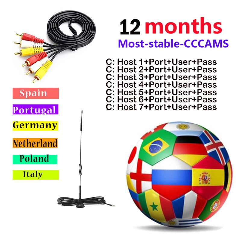 

1year cccam Europe 7 Clines hd ccam 1 Year for Spain Italy Germany Poland Portugal cline server Support DVB-S2 Satelite Receiver