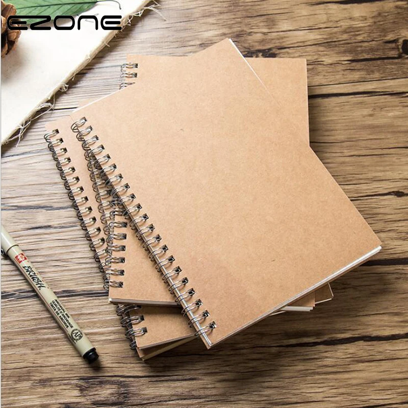 

EZONE 16K/32K Spiral Notebook Kraft Paper Sketchbook Grid Square Line Paper Blank Pages Notebook Student Memopad Book 100 Pages