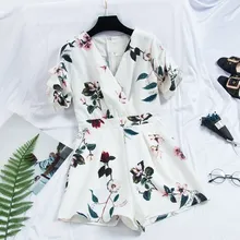 V Neck Lantern Sleeve Print Playsuits Women Jumpsuits Lady Vintage Summer Wide Leg Shorts Beach Romper V Neck Lantern Sleeve Print Playsuits Women Jumpsuits Lady Vintage Summer Wide Leg Shorts Beach Romper