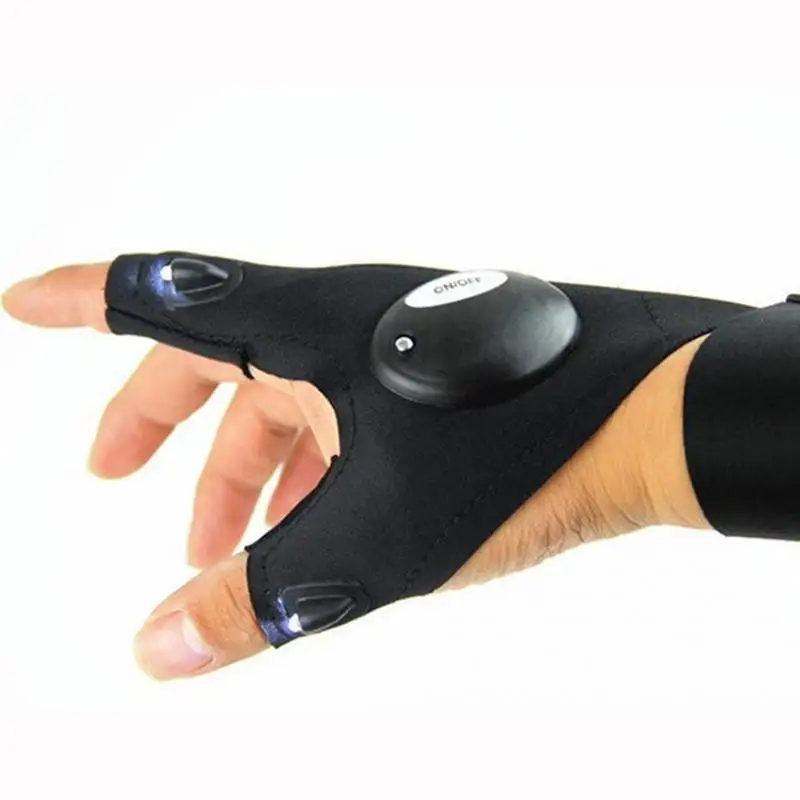 

Outdoor Fishing Magic Strap Black Fingerless Glove LED Flashlight Torch Cover Survival Camping Hiking Rescue Tool