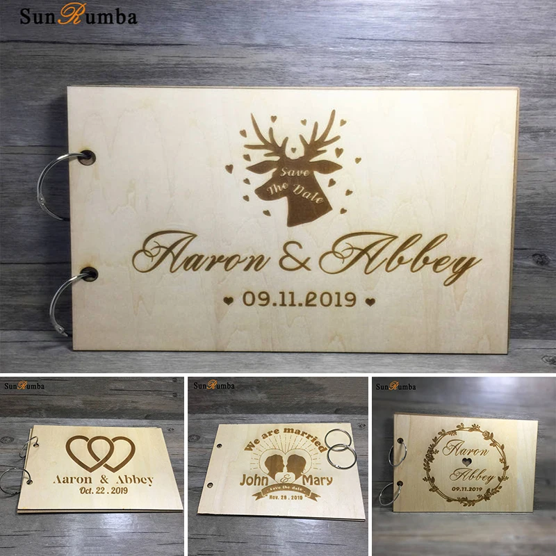 

Personalized Custom Wood Wedding Signature Guest Books Photo Album Wire Binding Wooden Loose-leaf Photo Album Wedding Decoration