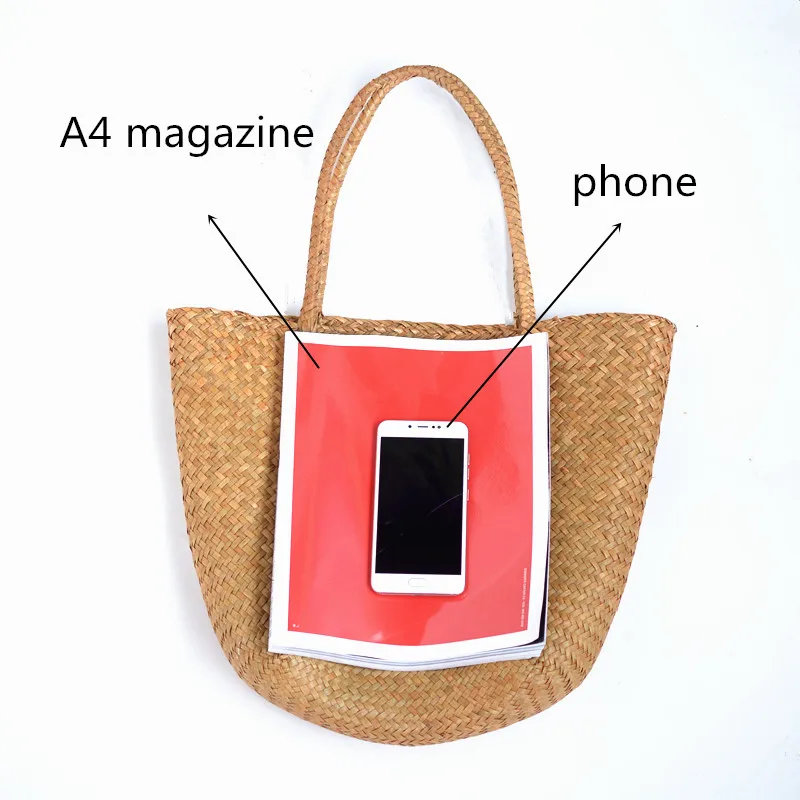  Casual straw bag big tote natural wicker bags women large capacity beach braided handbag for garden - 32895154038