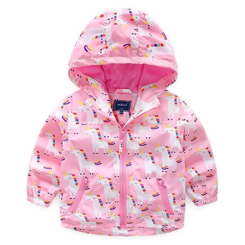 

2019 Kids Clothes Children's Pink Unicorn Printed Thin Coat Spring Windbreaker Toddler Baby Hooded Jacket For Girls