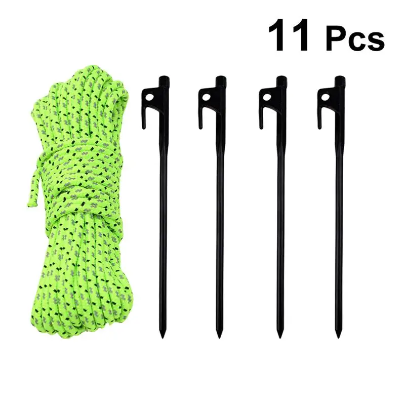 

11 In 1 Steel Nail Tent Pegs 30cm Outdoor Heavy Duty Steel Awning Canopy Tarp Tent Stakes Pegs Nail For Camping With 5m Rope