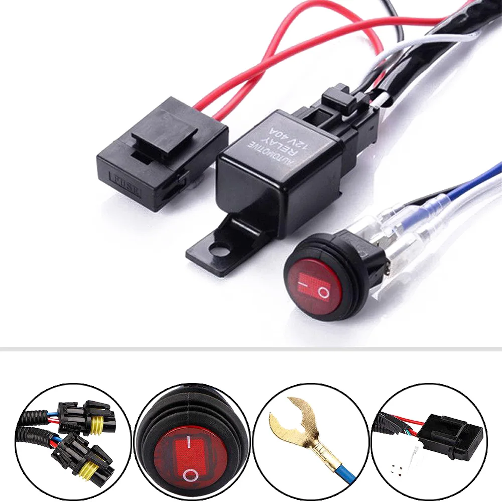 

New 12V 40A LED Work Fog Light Bar Wiring Harness Relay Set ON/OFF Switch 1.9 M