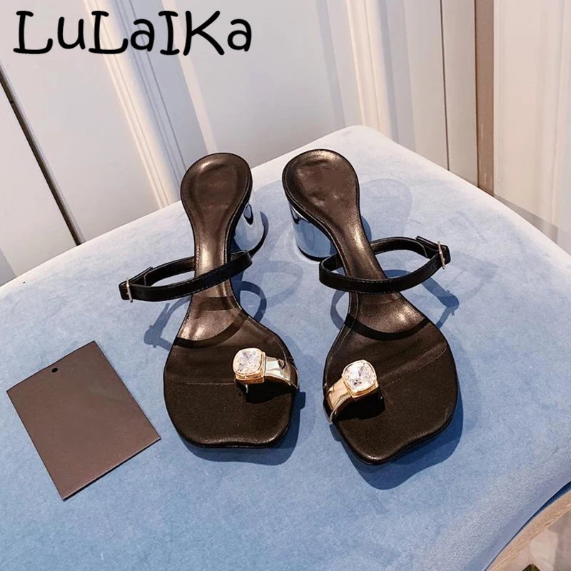 

2019 New Spring Sexy Rhinestone Shining Round Head Lady Sandals Fashion Lace Woman Party Wedding High Heels Shoes