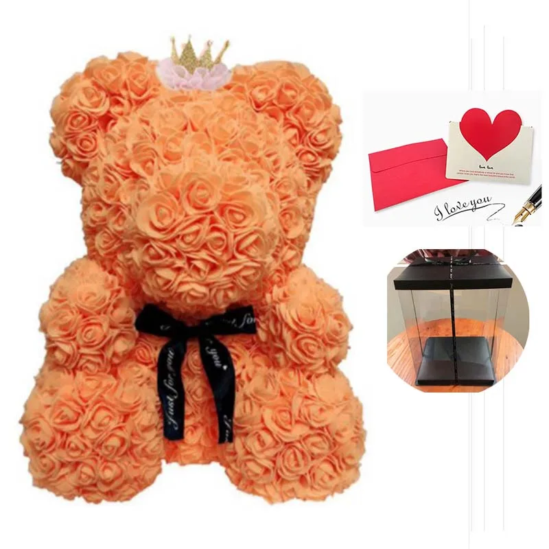 

Home Decorative 40cm Rose Bear Artificial Rose with Gift Box for Valentine Days Faux Flowers Flower Decoration