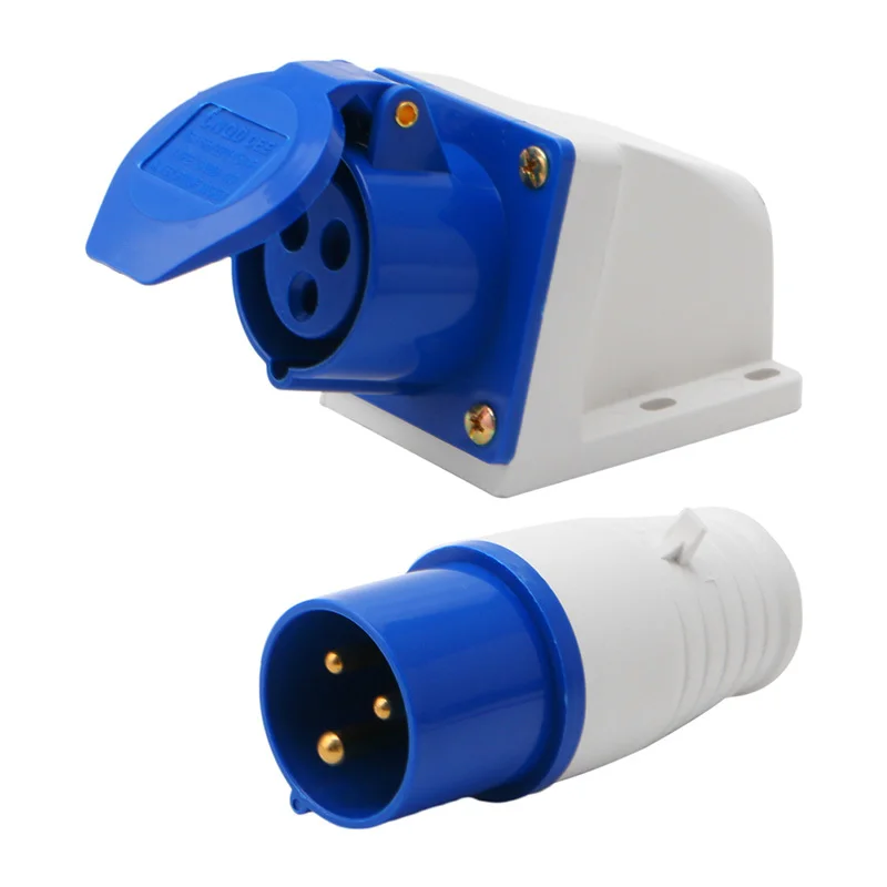 

16 Amp 3 Pin Industrial Plug+socket 220-250v Weatherproof Ip44 2p