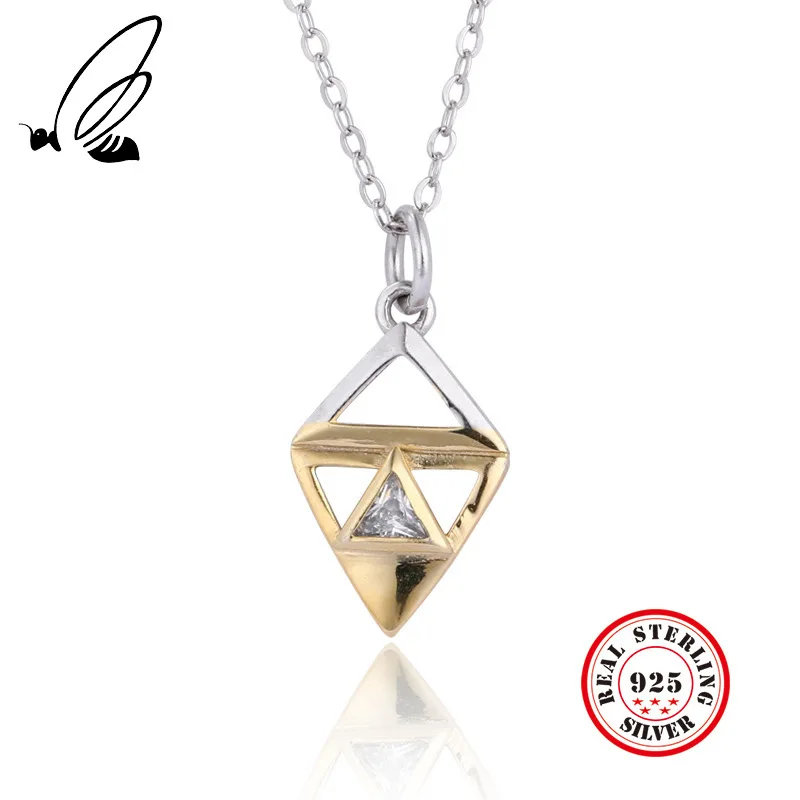 

100% 925 Sterling Silver Necklace Gold Colour Clean Zircon Pendant Necklace For Women Mens Fine Jewelry