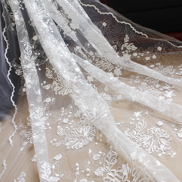 

Paillette Embroidery Lace Fabric Wedding Dress DIY Clothes Decoration Material Science Wedding Window Curtains Cloth