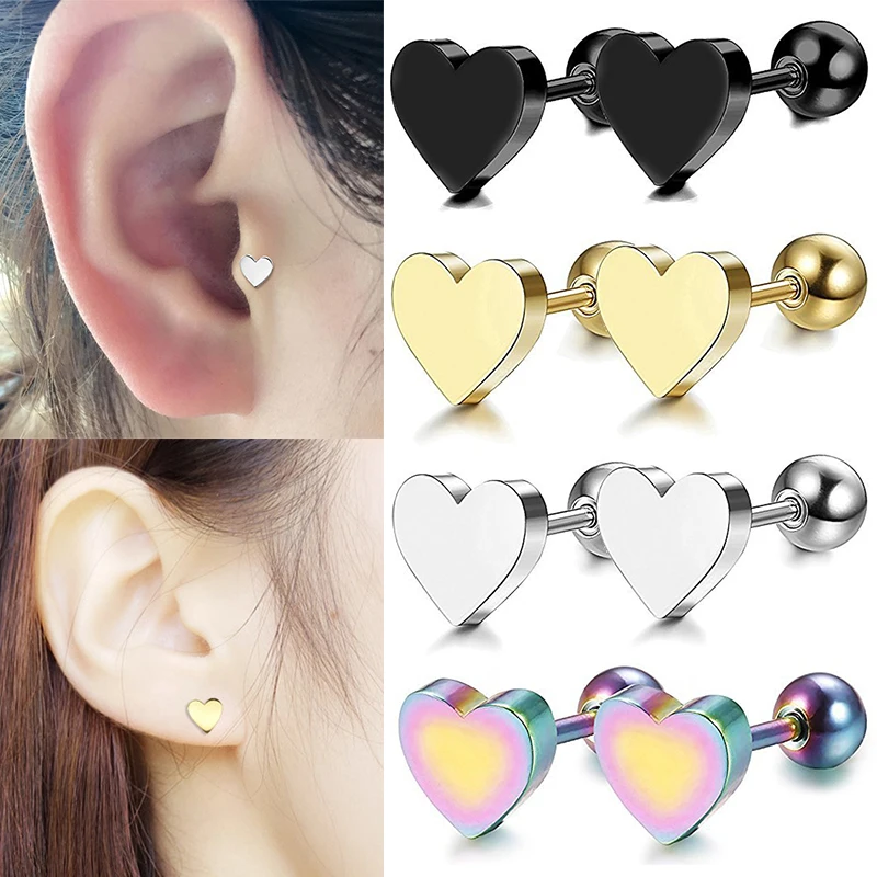

Piercing Ear Studs Helix Earrings Hot Jewelry 2pcs Cartilage Heart Shape Tragus