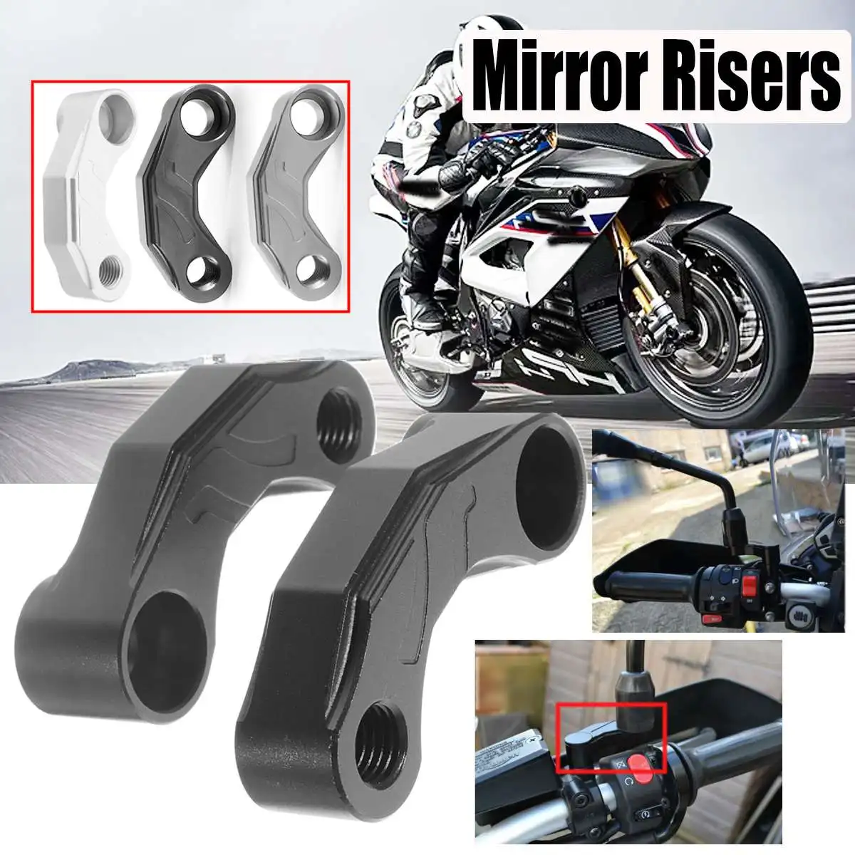 Rearview Mirror Extender 10mm 8mm Aluminum Alloy Motorcycle Rearview Mirror Adapter Kit Riser Mount Extender with M10 or M8 mounting apertures.for Motorcycles Electric Vehicles