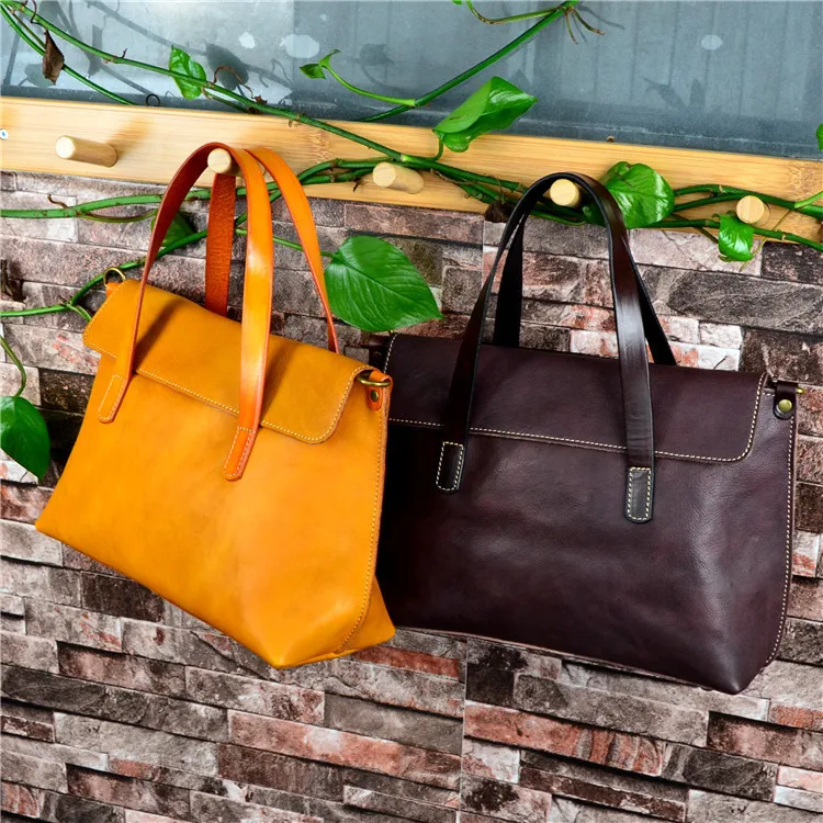 Luxury Brand Cow Leather Tote Bags Designer Retro Cowhide Handbags