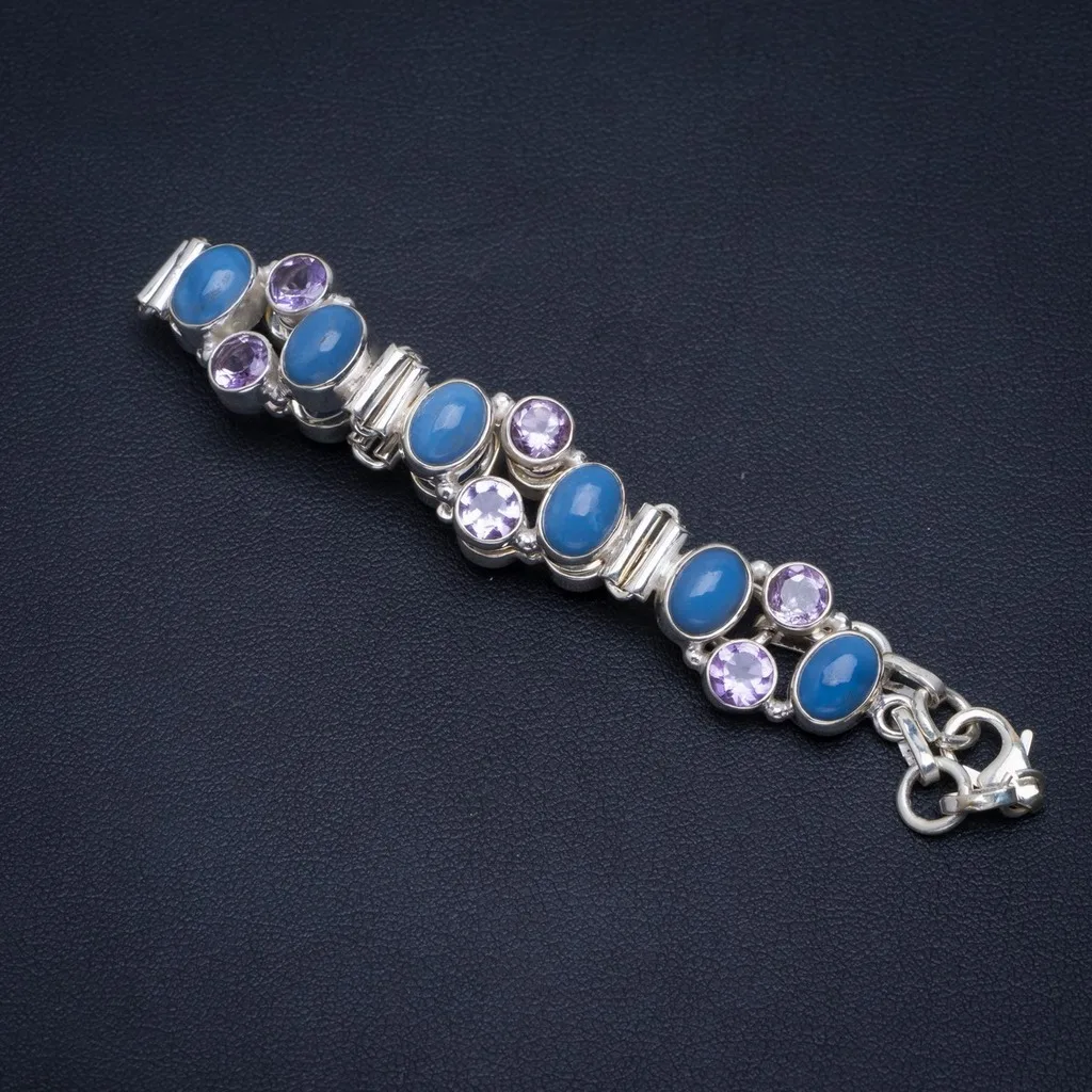 

Natural Owyhee Opal and Amethyst Handmade Unique 925 Sterling Silver Bracelet 6-7" A2872
