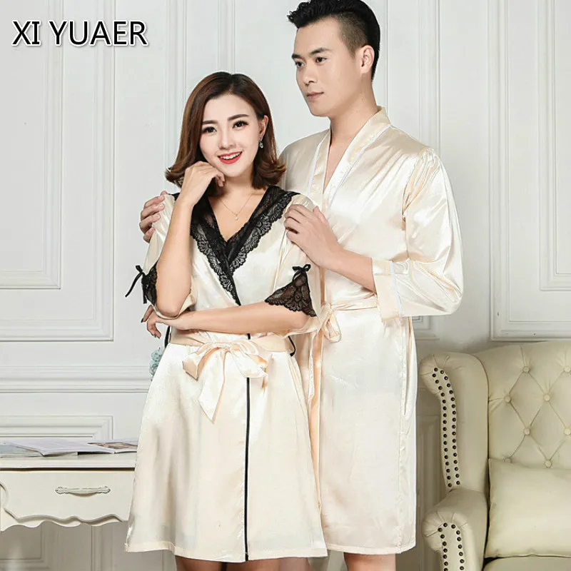 Couples Robe Sets Love Sleepwear Long sleeve V Neck Size Nightwear Men