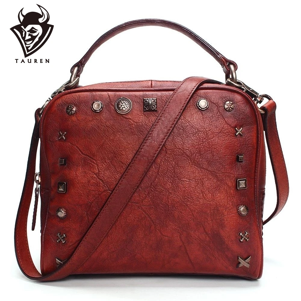 

2019 Vintage Leather Crossbody Bags For Women Messenger Bags Women Famous Brand Handbags Rivet Small Shoulder Bags