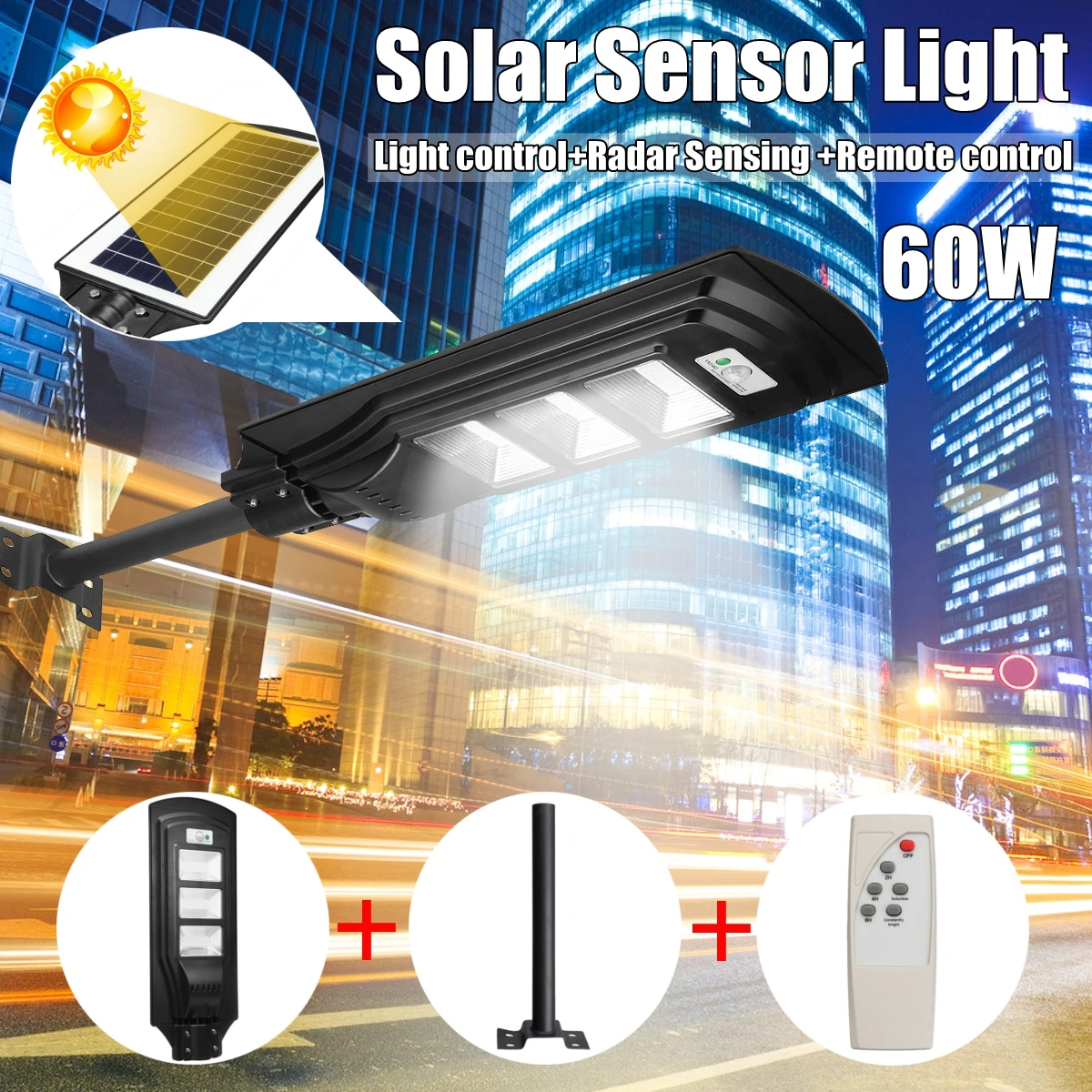 

20-90W Radar motion 2 In 1 Constantly bright & Induction Solar Sensor Light Remote Control Outdoor LED Wall Lamp Street Light