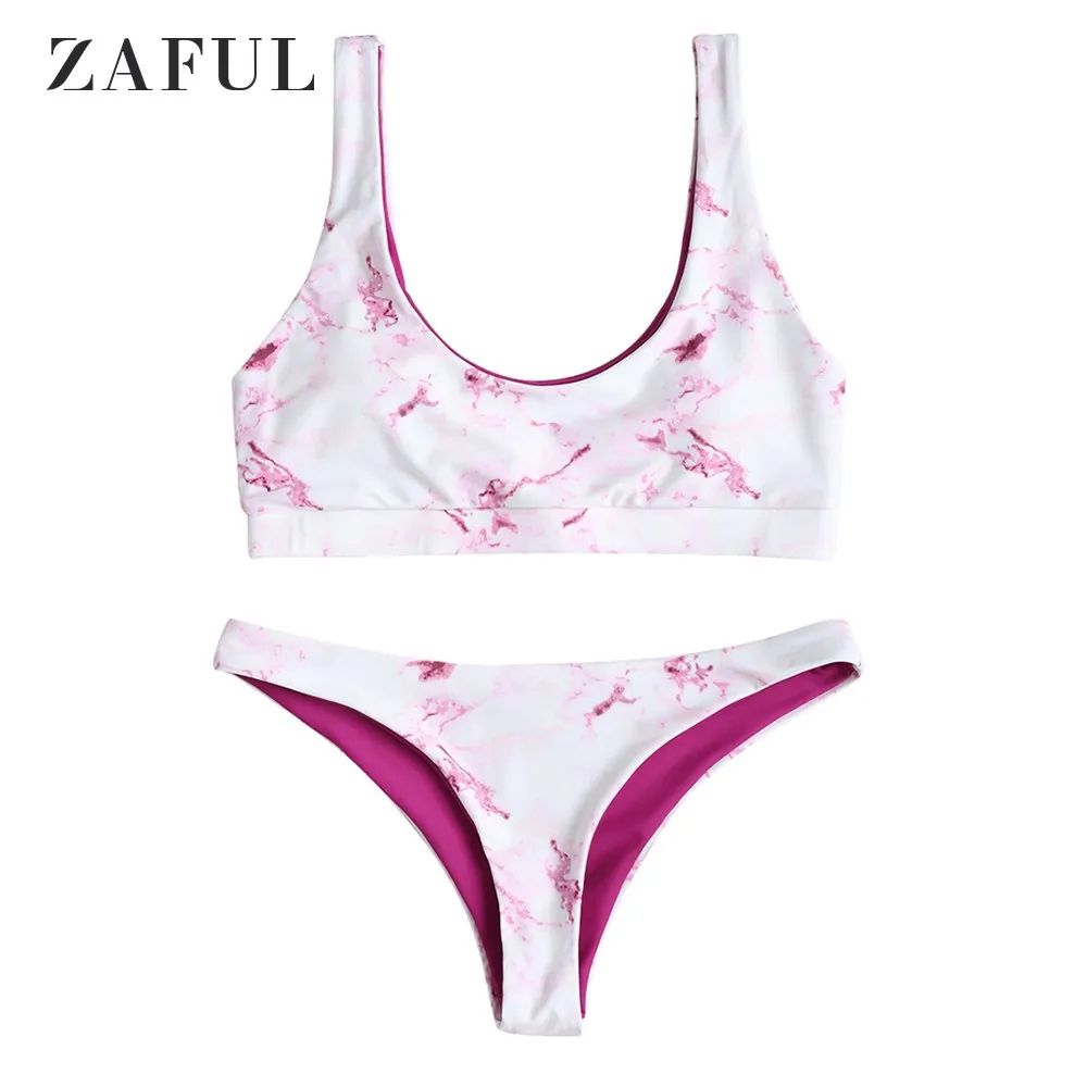 

ZAFUL Women Bikini Set Scoop Neck Tie Dye Sport Bikini Set Lady Sexy Bikini Swimwear Summer Beach Swimsuit Bathing Suit