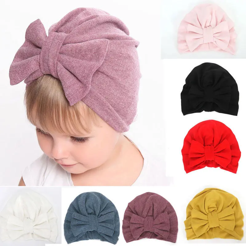 

Bow Solid Cap Hat Toddler Kids Girls Children Girl Soft Beanie Turban Hat With Bow Lovely Cotton Warm Winter Cap