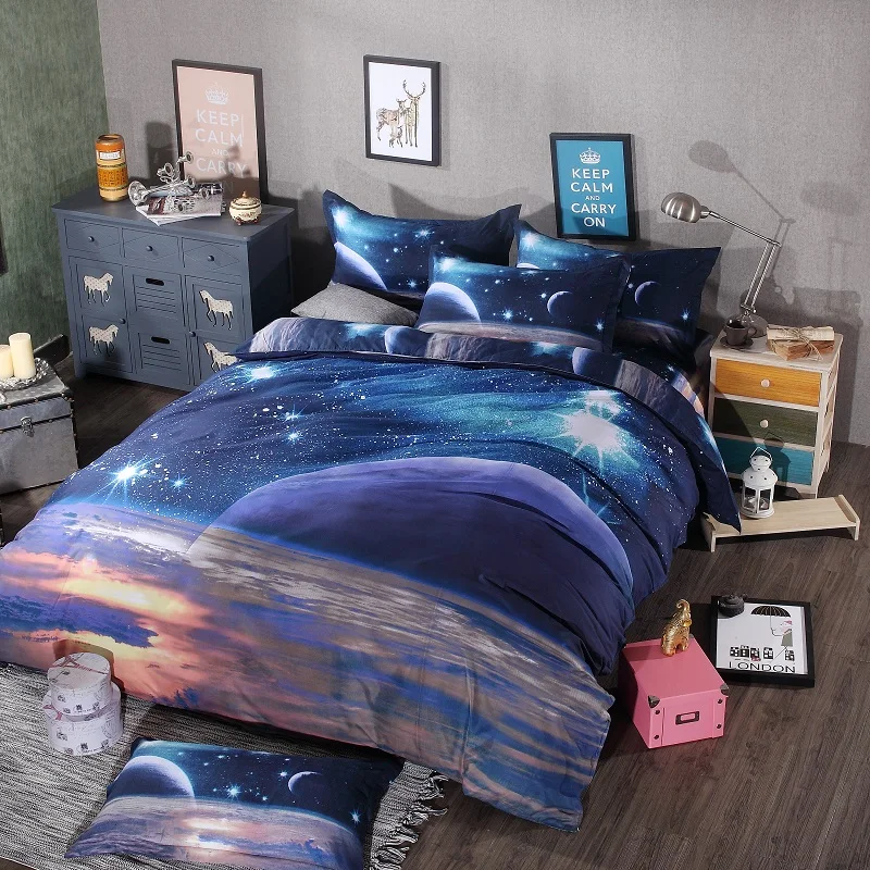 

Hipster Galaxy 3D Bedding Set Universe Outer Space Themed Galaxy Print Bed linen Duvet cover & pillow case Queen size 69