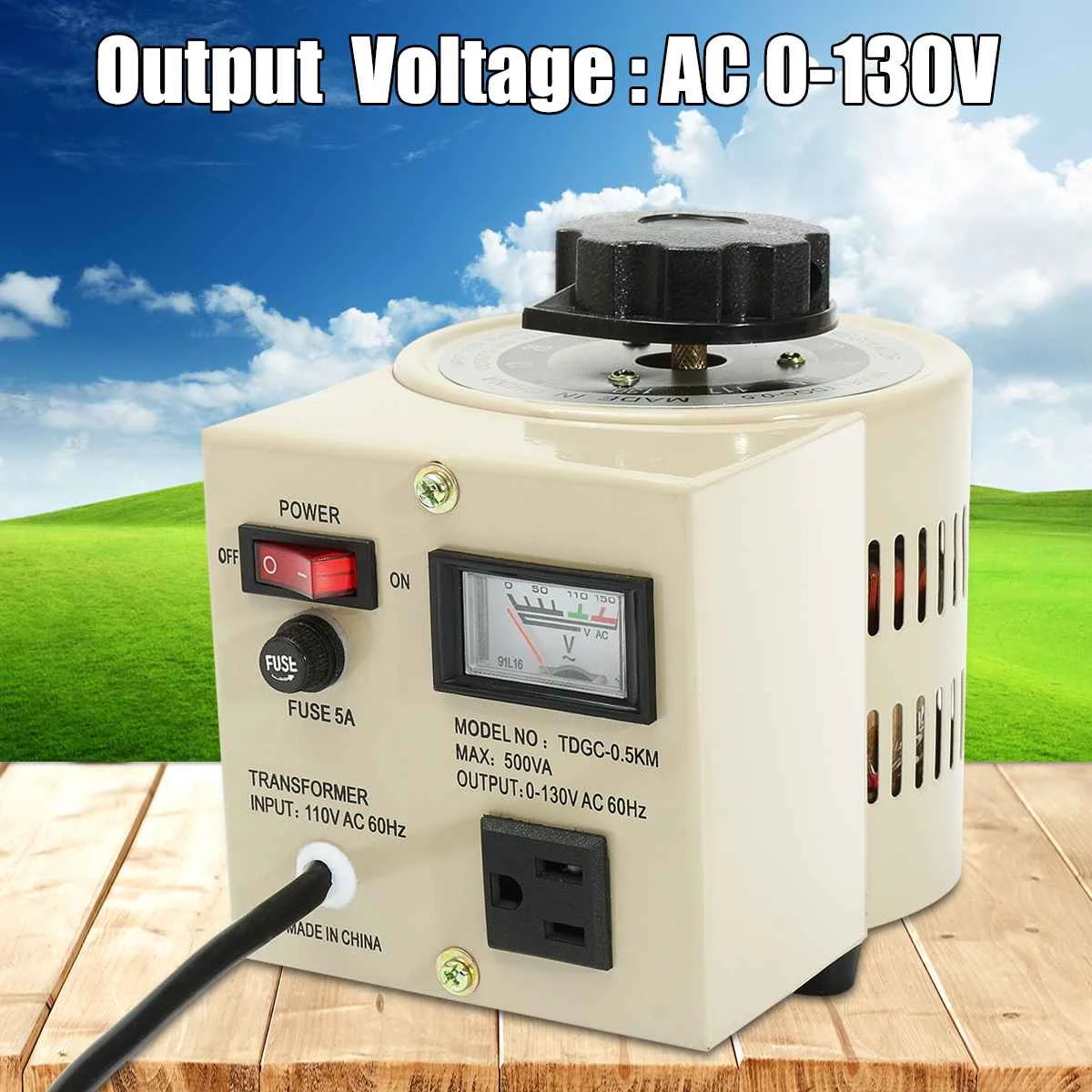 

0-130V Auto Variable Transformer Metered AC Voltage Regulator 500/2000 AV