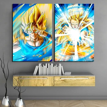 

2 Piece Cartoon Movie Poster Dragon Ball Z Picture Paintings Super Saiyan Goku Poster HD Wall Painting Canvas Art for Home Decor