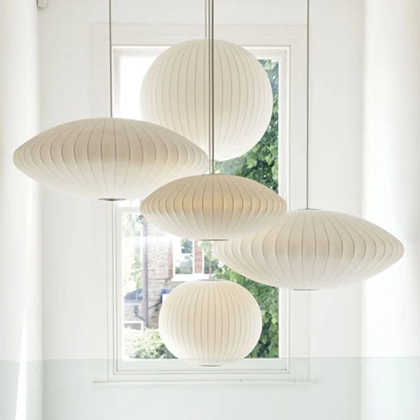  Post-Modern White Silk Led Pendant Lights Restaurant Bedroom Suspension Hanging Lamp Art Single Hea - 32999763644