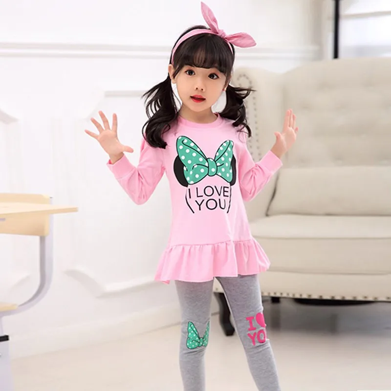 Children Clothing Sets Costumes For Kids Sport Suits Girls Clothes Sets Girls Dress+pants Cute  Cartoon Baby Girls Clothes