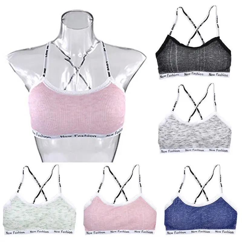 

Sexy English With Tube Top Color Cotton Vest Thread Breathable Beauty Back Lace Edge Bottoming Anti-light Sports Bra Underwear