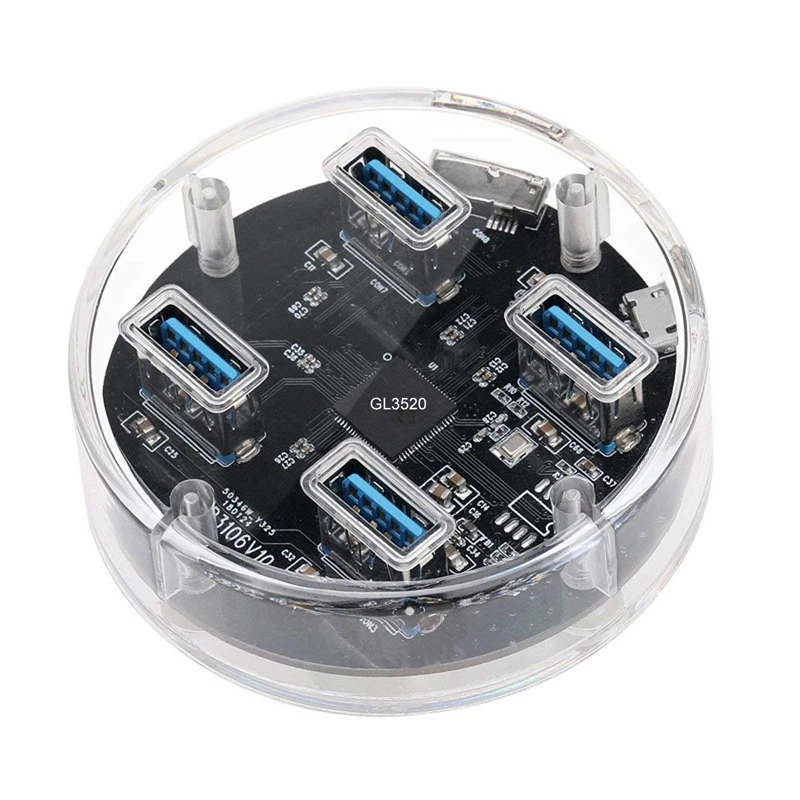 USB3.0 4 порта концентратор с резиновой прозрачной для настольного ноутбука