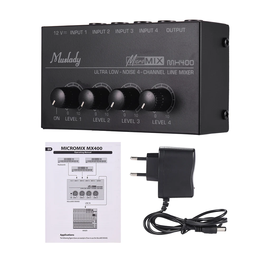 4-канальный микшер Muslady MX400 сверхкомпактный с низким уровнем шума мономикшерный