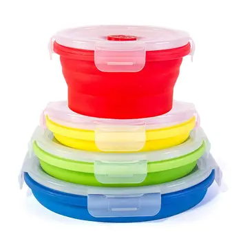 

Thin Bins Collapsible Containers-Set of 4 Silicone Food Storage Containers - BPA Free, Microwave, Dishwasher and Freezer Safe