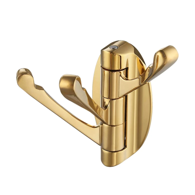 

Wall Mounted Swing Arm Triple Coat And Hat Hook Solid Metal, Gold