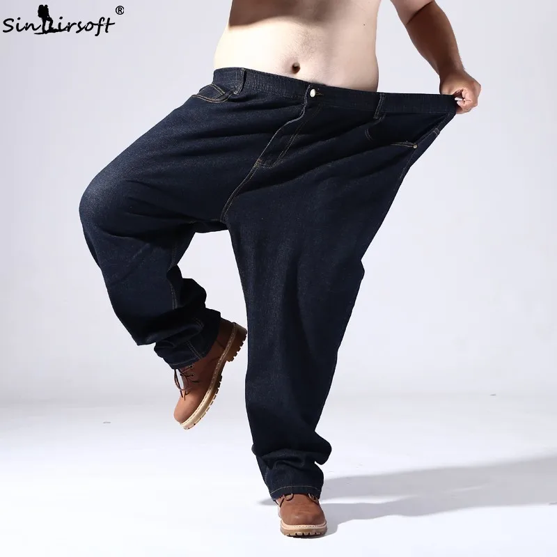 

SINAIRSOFT Brand Men's 5XL-8XL Big Size Demin Jeans Pant 2019 Men Fashion Baggy Loose Straight Wide Leg Pants Hip Hop Trousers