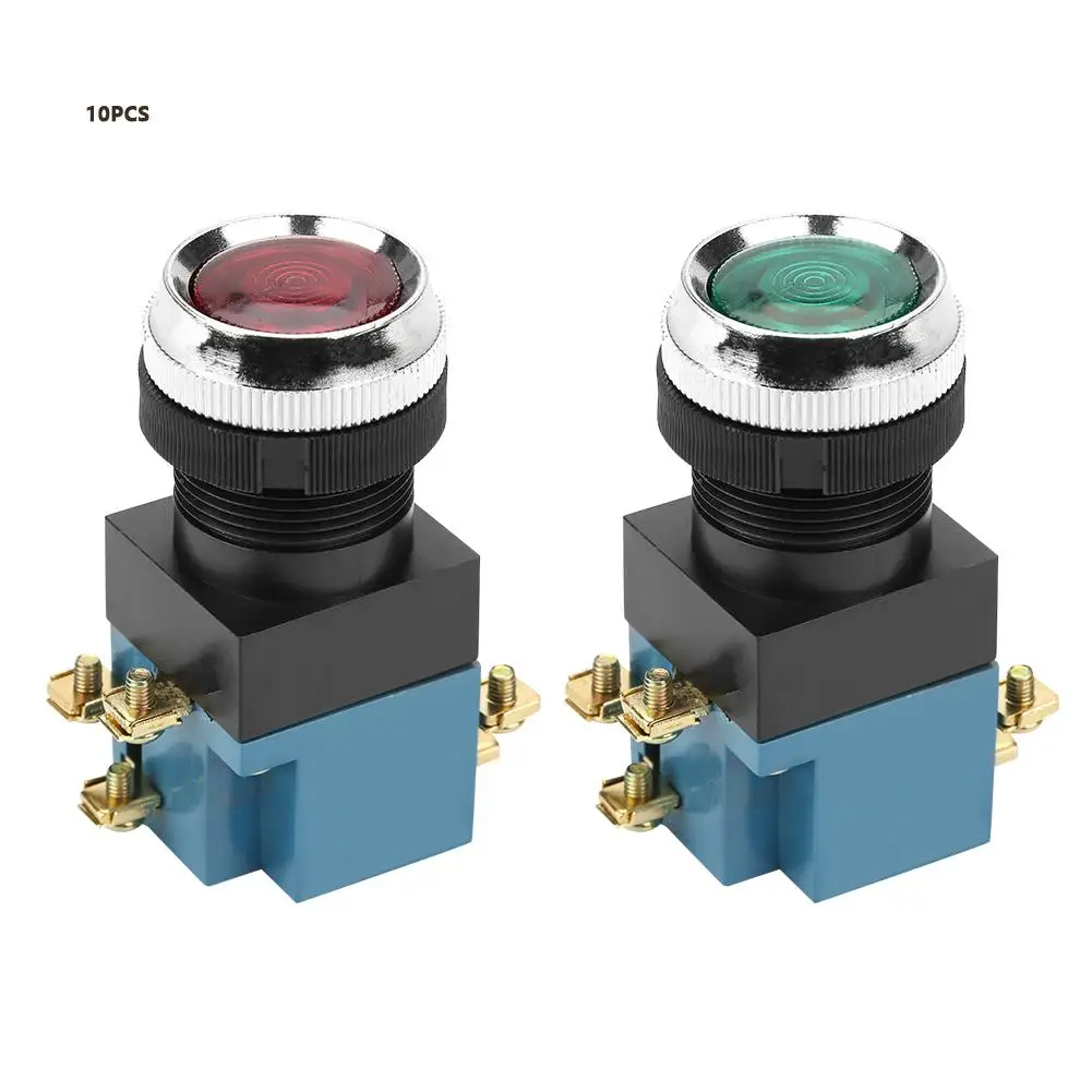 

10Pcs Auto Reset Flat Head Push Button Switch with Light 1NO 1NC 25mm Mount LA19-11D Switches functional fashion