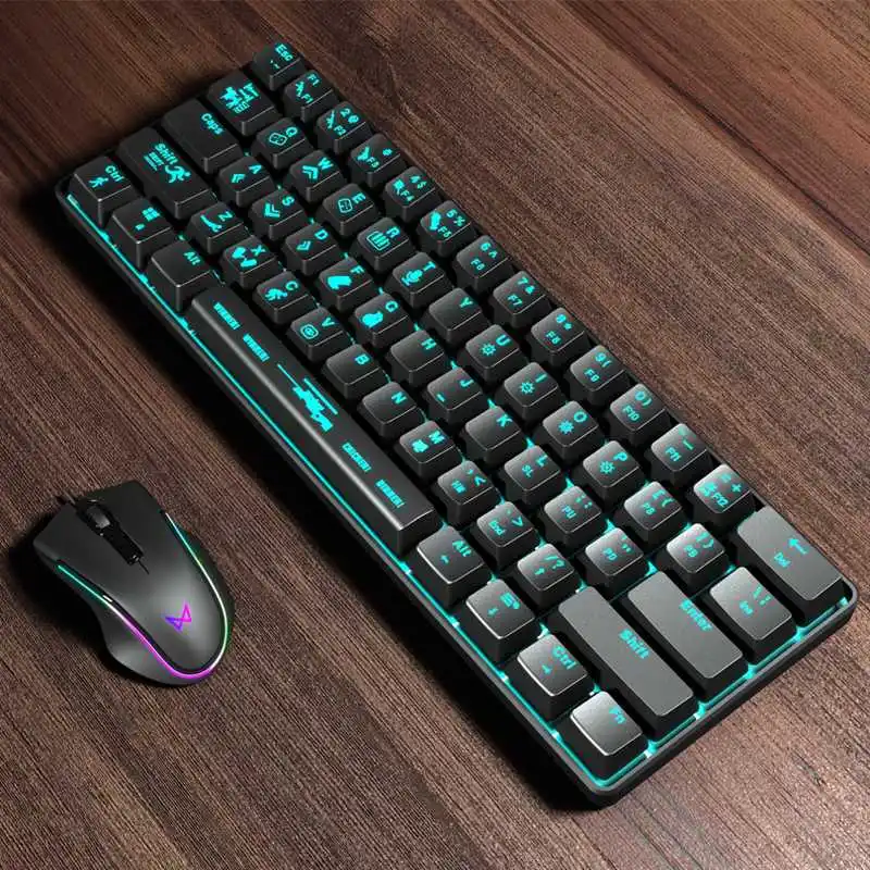 

MaibenbenQRTECH 61Keys 60% Outemu Blue Switch Mechanical Gaming Keyboard ICE Blue Backlit Type-c Keyboard Game Keyboard