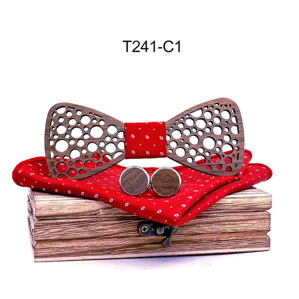  2019 New Mens Wooden Bow Tie Set for Wedding Suit Wood Bowties Brooch Handkerchief Cufflinks Set Sl