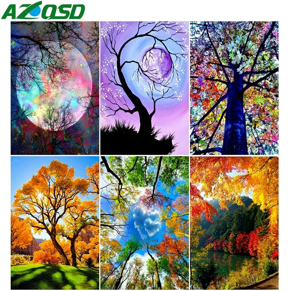 

AZQSD Diamond Painting Star Tree 5D Diy Diamond Embroidery Autumn Tree Full Square Home Decoration Picture Mosaic Rhinestone
