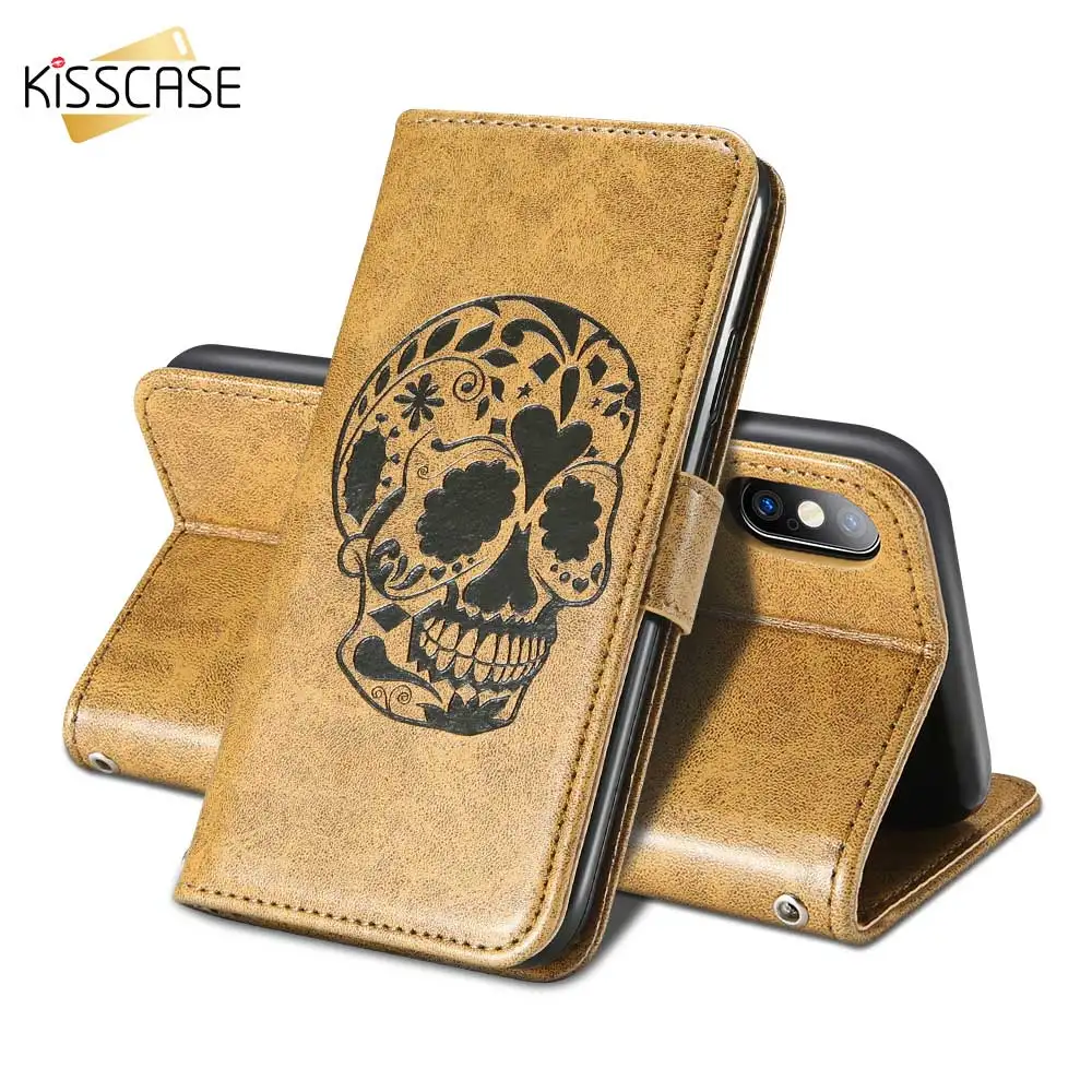 

KISSCASE For iPhone 7 Case Luxury Embossed Wallet Leather Cover Case For iPhone XS X 6S 6 7 8 Plus 5 5S SE Flip Phone Cases