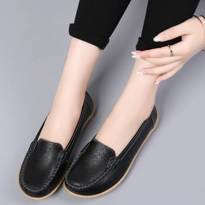 

Jrnnorv New 2019 Vintage Women Flats Genuine Leather Shoes Woman Candy Color Boat Shoes Breathable Fashion Flat Shoes