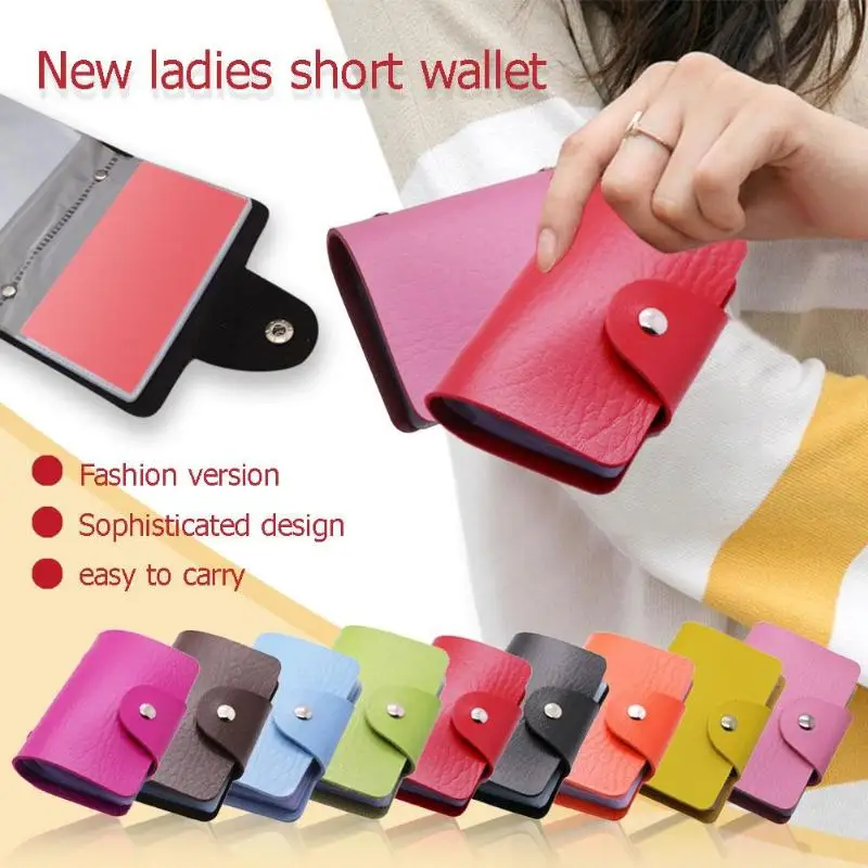 

Simple 24 Slots Card Holder Wallet Small Clutch Women Men Daily PU Leather Solid Color Simple Unisex Business Credit Cards Bags