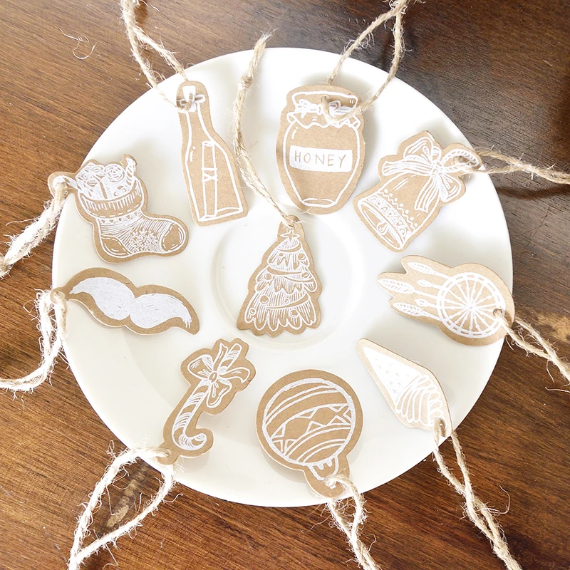 

Kraft Paper Tags Hang Tag Gift Wrapping Crafts With Rope Thank You Multi Style 25PCS/Lot Labels Festival Supplies DIY Handmade