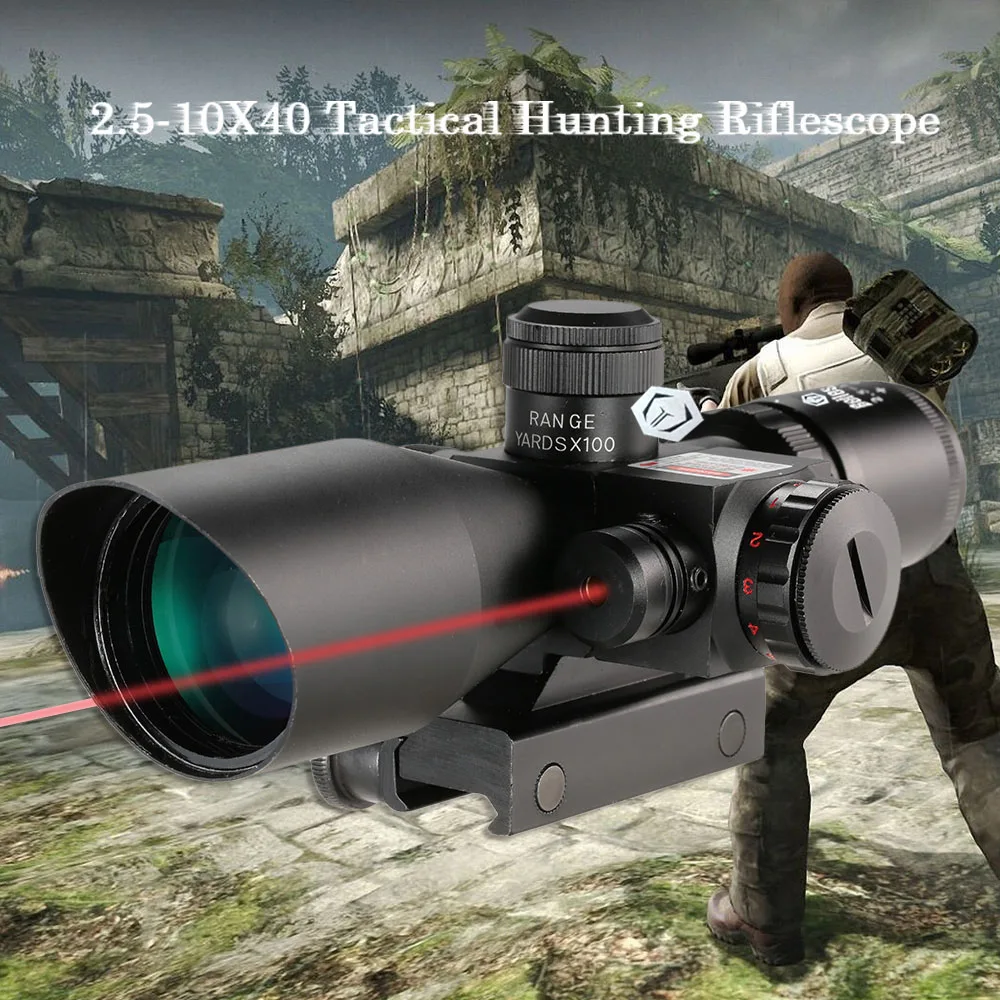 

2.5-10X40 Riflescope Green Red Dual Illuminated Reticle Tactical Riflescope Mil-Dot Hunting Scope Sight Sports Telescope