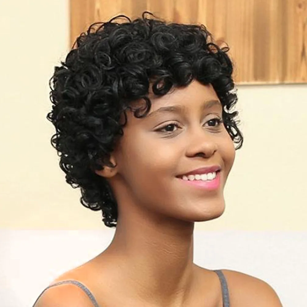 Glueless Brazilian Short Curly Wave 100% Human Hair Wigs For Women