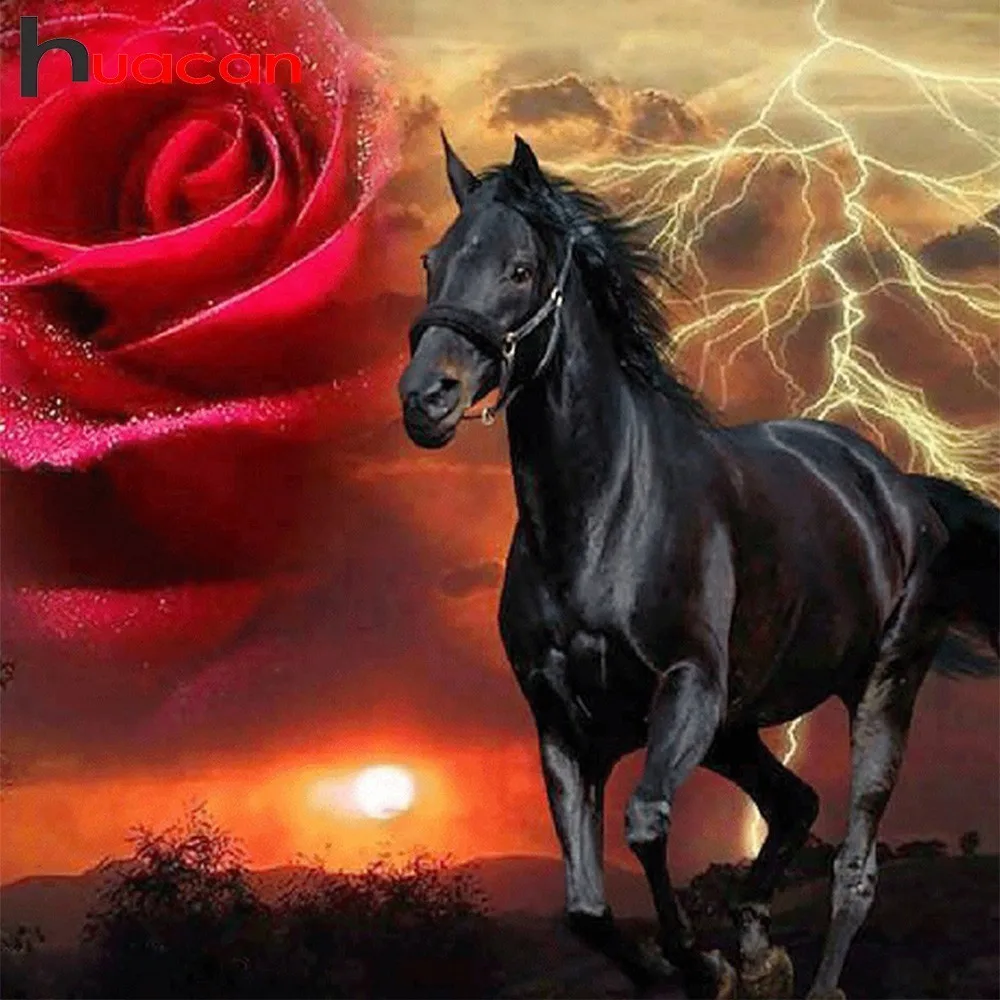 

Huacan DIY Diamond Painting Horse Flower Full Square Diamond Embroidery Animal Mosaic Cross Stitch Rhinestones Home Decor