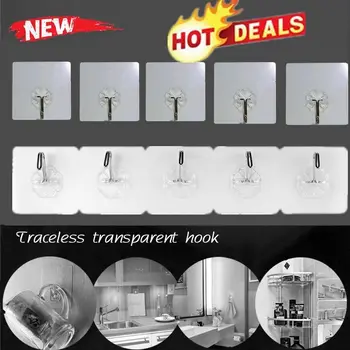

New Anti-skid Hooks Wall Door Scrub Strong Sticky Traceless Transparent Hook Waterproof Traceless Key Bag Holder Hook Hot Sale