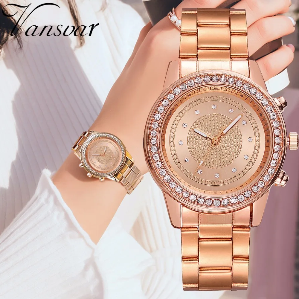 

Hot Selling Fashion Women Rose Gold Rhinestone Watch Luxury Female Stainless Steel Quartz Watch Relogio Feminino Drop Shipping