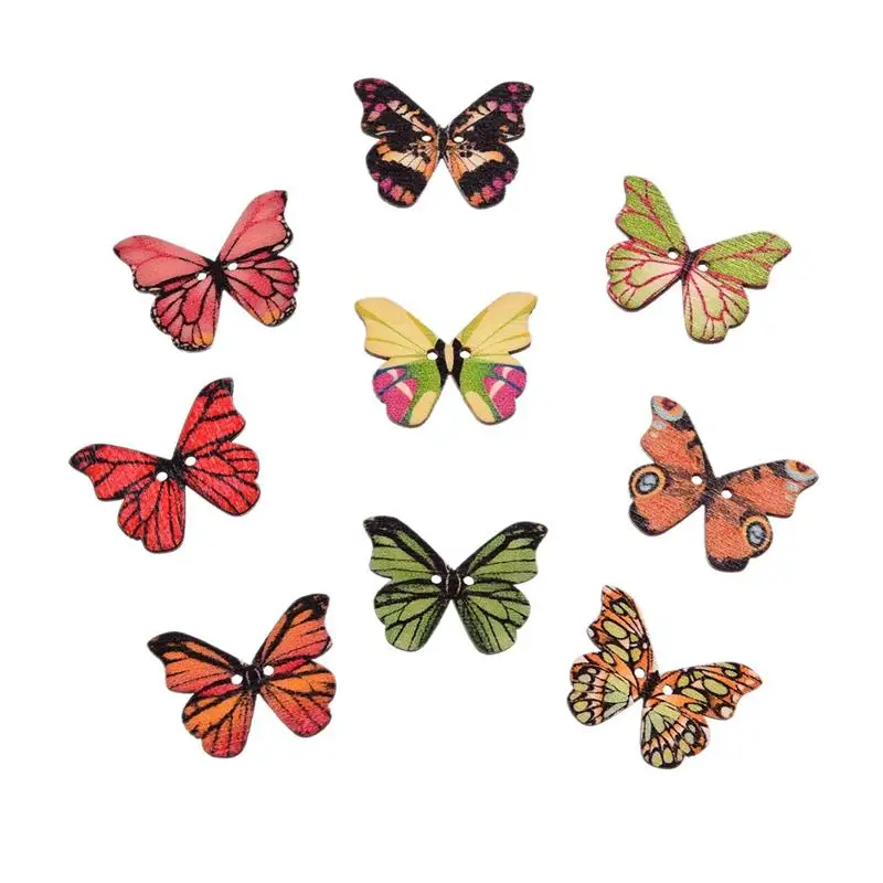 

50Pcs 2 Holes Butterfly Flower Wood Buttons Sewing Button For Clothing DIY Accessories Handmade Craft Decoration