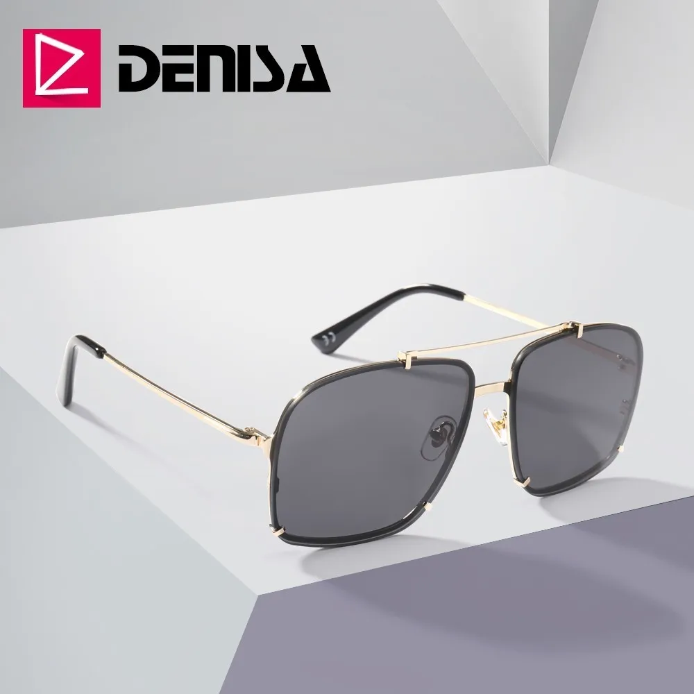 DENISA, Квадратные Зеркальные мужские солнцезащитные очки, фирменный дизайн, женские солнцезащитные очки,, модные очки, Ретро стиль, UV400, оттенки для женщин, G25027